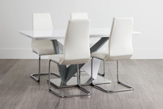 Lennox White Rect Table & 4 Upholstered Chairs