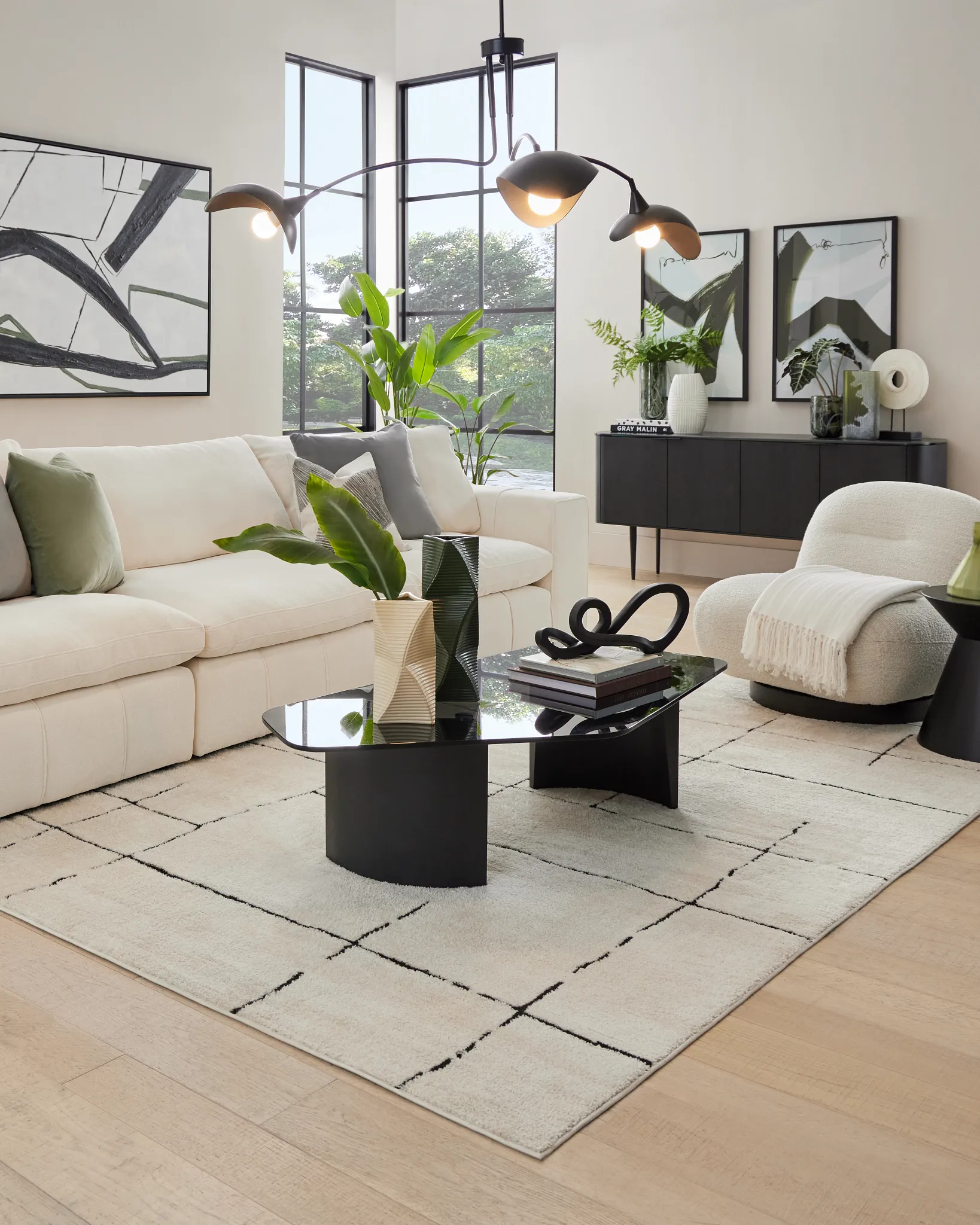 Cruz White Fabric 4-piece Bumper Sectional