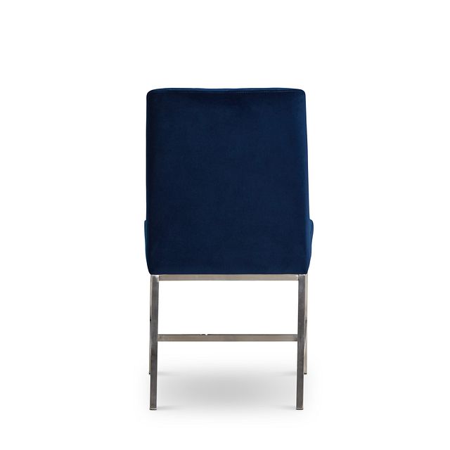 Caspia Dark Blue Velvet Upholstered Side Chair (4)