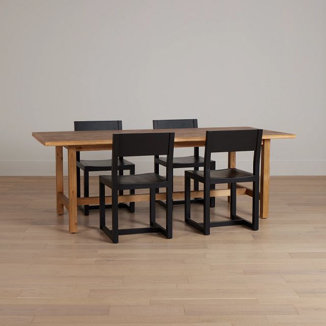 Denton Light Tone Rect Table & 4 Wood Chairs