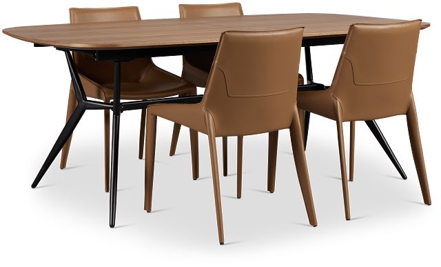 Margo Two-tone Rect Table With 4 Brown Upholstered Side Chairs
