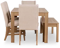 Delray Light Tone Rect Table, 4 Chairs & Bench