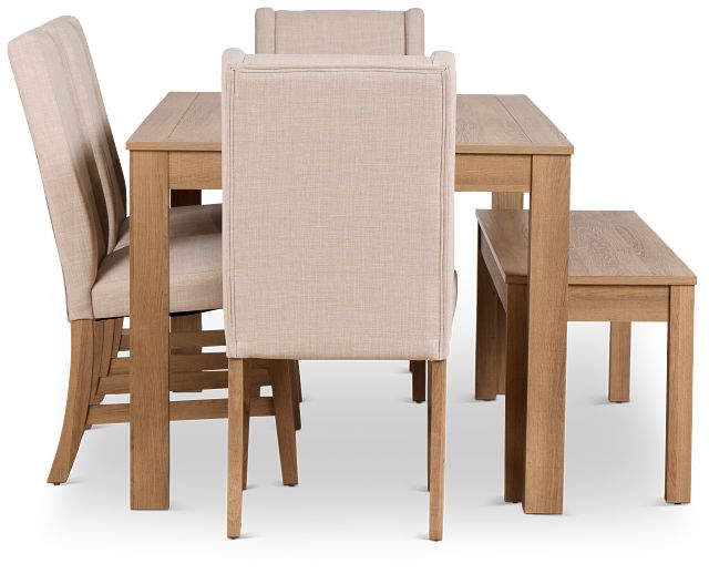 Delray Light Tone Rect Table, 4 Chairs & Bench