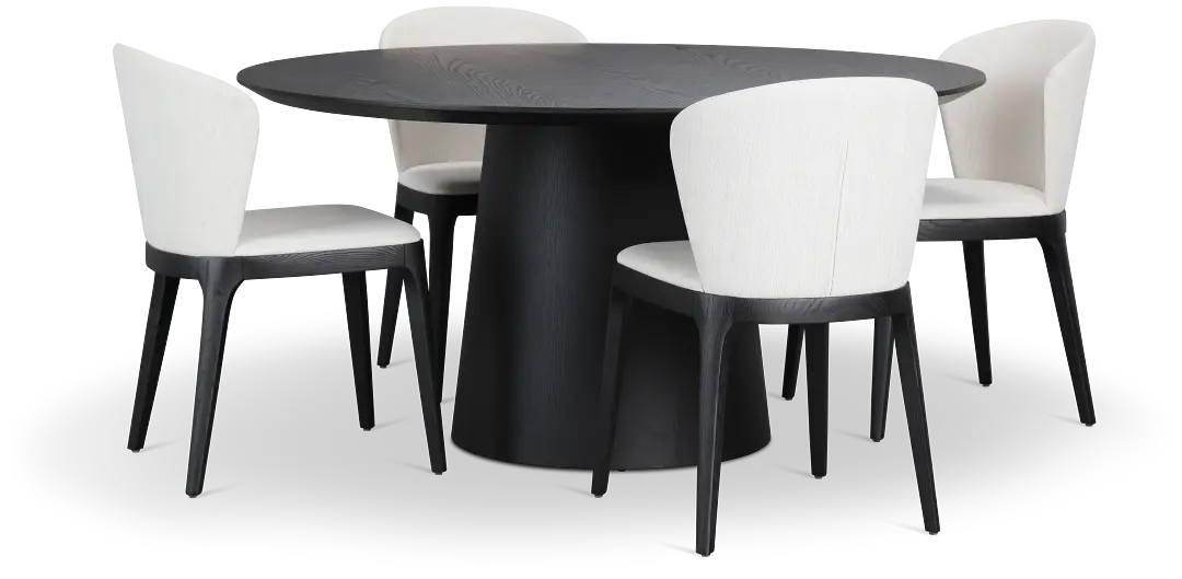 Nomad Black 59" Round Table & 4 Light Beige Chairs W/ Black Legs Nomad Black 59" Round Table & 4 Light Beige Chairs W/ Black Legs