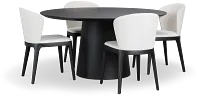 Nomad Black 59" Round Table & 4 Light Beige Chairs W/ Black Legs