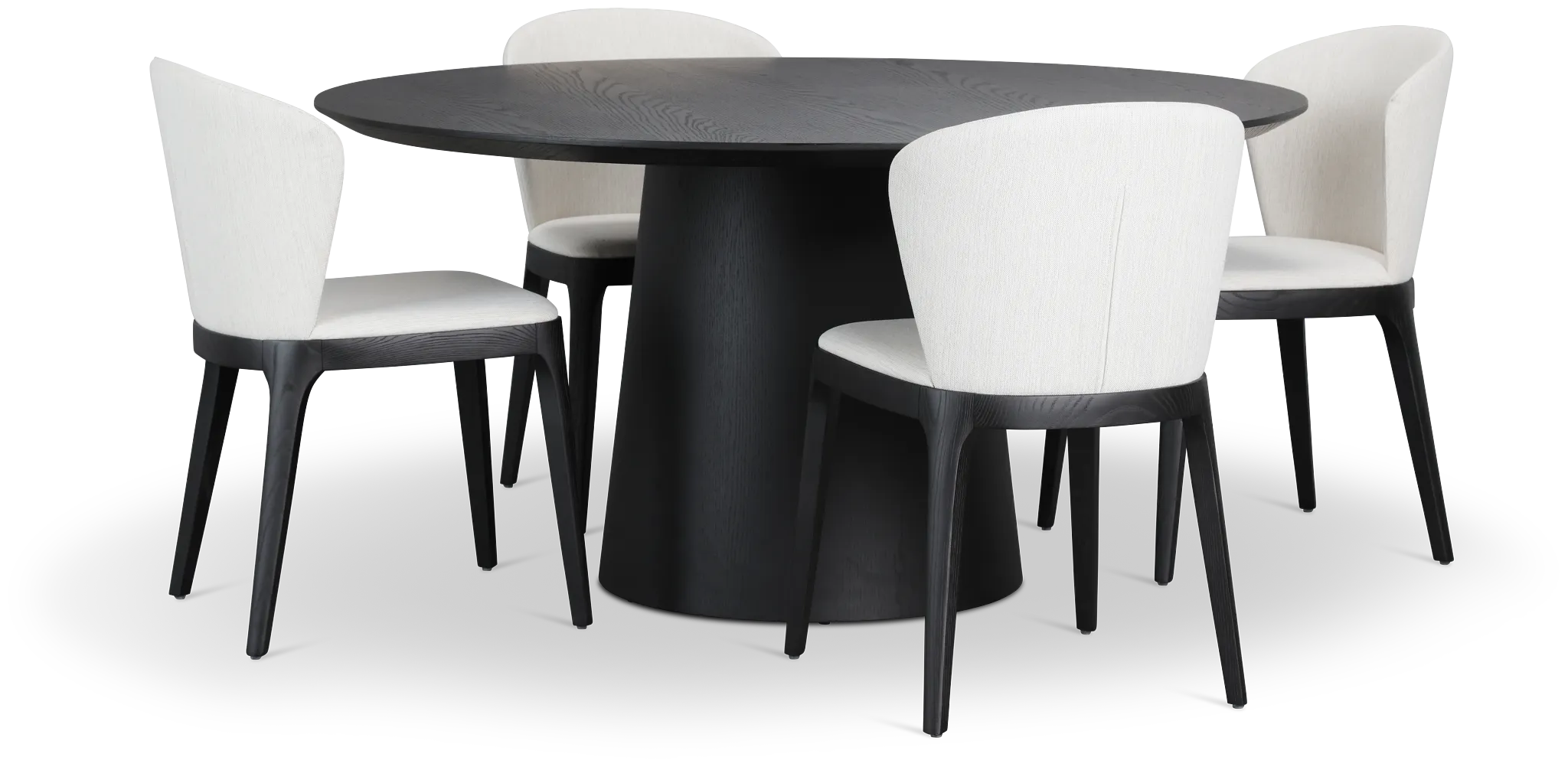 Nomad Black 59&quot; Round Table &amp; 4 Light Beige Chairs W/ Black Legs