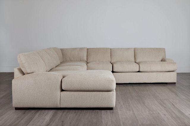 Alpha Beige Fabric Large Left Chaise Sectional
