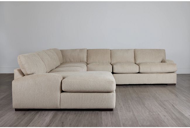 Alpha Beige Fabric Large Left Chaise Sectional