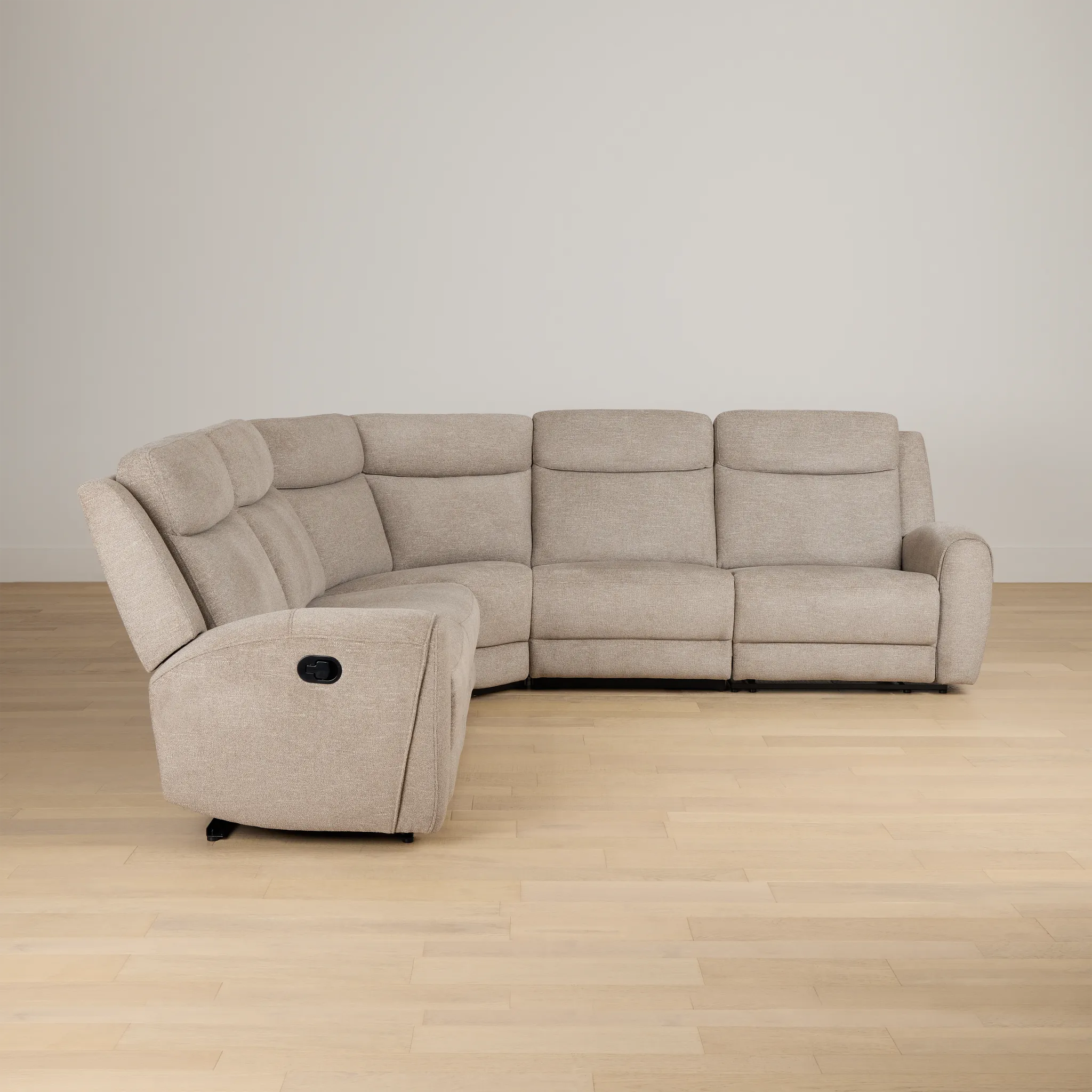 Walker Beige Fabric Small Two-arm Manually Reclining Sectional