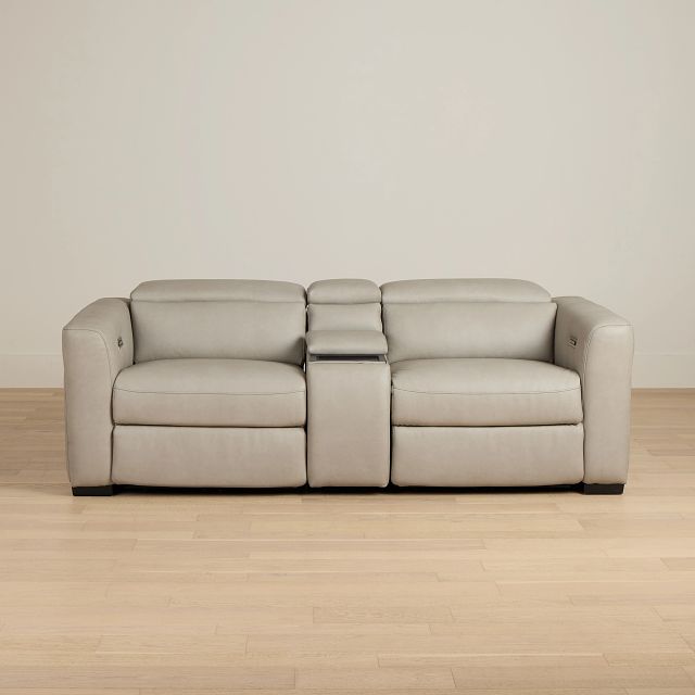 Melody Light Gray Micro Power Reclining Console Sofa
