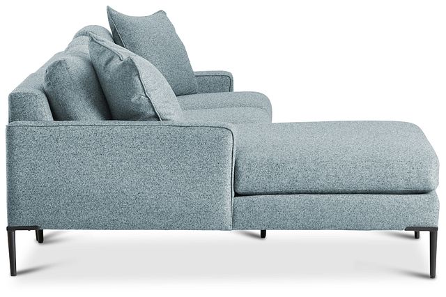 Morgan Teal Fabric Small Left Chaise Sectional W/ Metal Legs