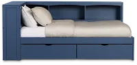 Charleston Dark Blue Corner Bookcase Bed With 2 Storage Drawers