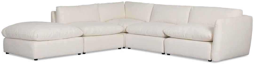 Serena White Fabric 5-piece Right Facing Bumper Sectional