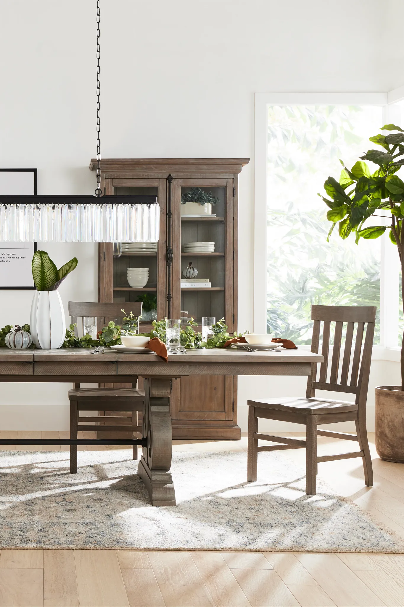 Sonoma Light Tone Trestle Table & 4 Wood Chairs