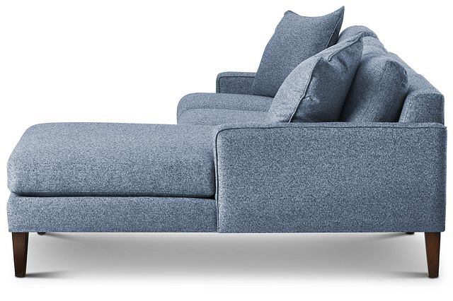 Morgan Blue Fabric Small Right Chaise Sectional W/ Wood Legs (1)