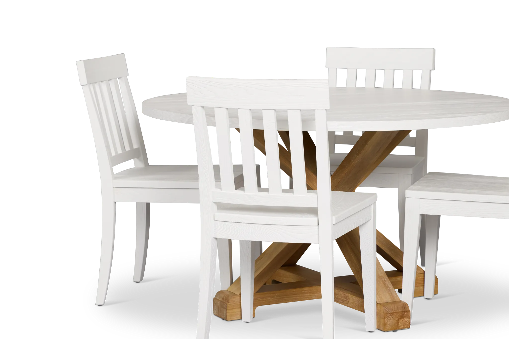 Nantucket Two-tone Pine Round Table & 4 White Chairs