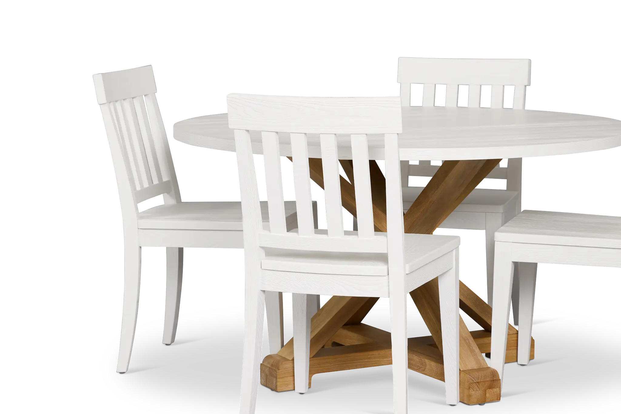 Nantucket Two-tone Pine Round Table & 4 White Chairs Nantucket Two-tone Pine Round Table & 4 White Chairs