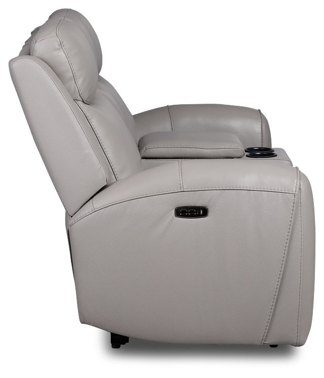 Walker Light Gray Lthr/vinyl Power Reclining Console Loveseat W/ Power Headrest
