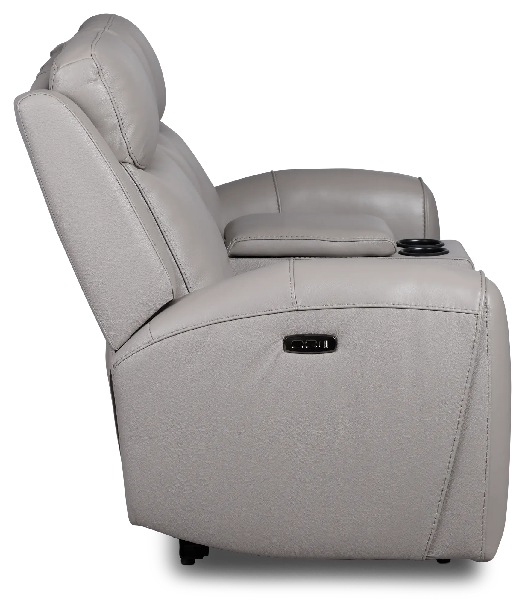 Walker Light Gray Lthr/vinyl Power Reclining Console Loveseat W/ Power Headrest Walker Light Gray Lthr/vinyl Power Reclining Console Loveseat W/ Power Headrest