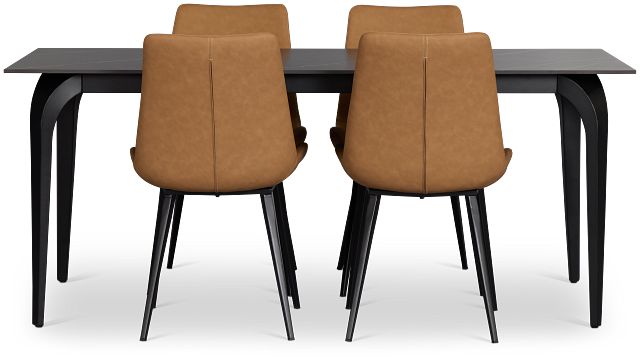Sierra Black Stone Rectangular Table & 4 Upholstered Chairs