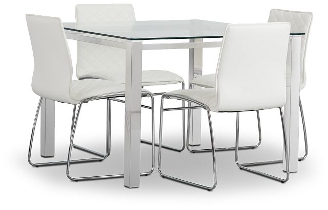 Skyline White Square Table & 4 Metal Chairs (4)