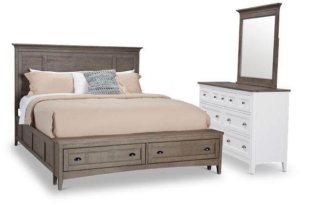 Heron Cove Light Tone Panel Bench Bedroom With Two-tone Cases
