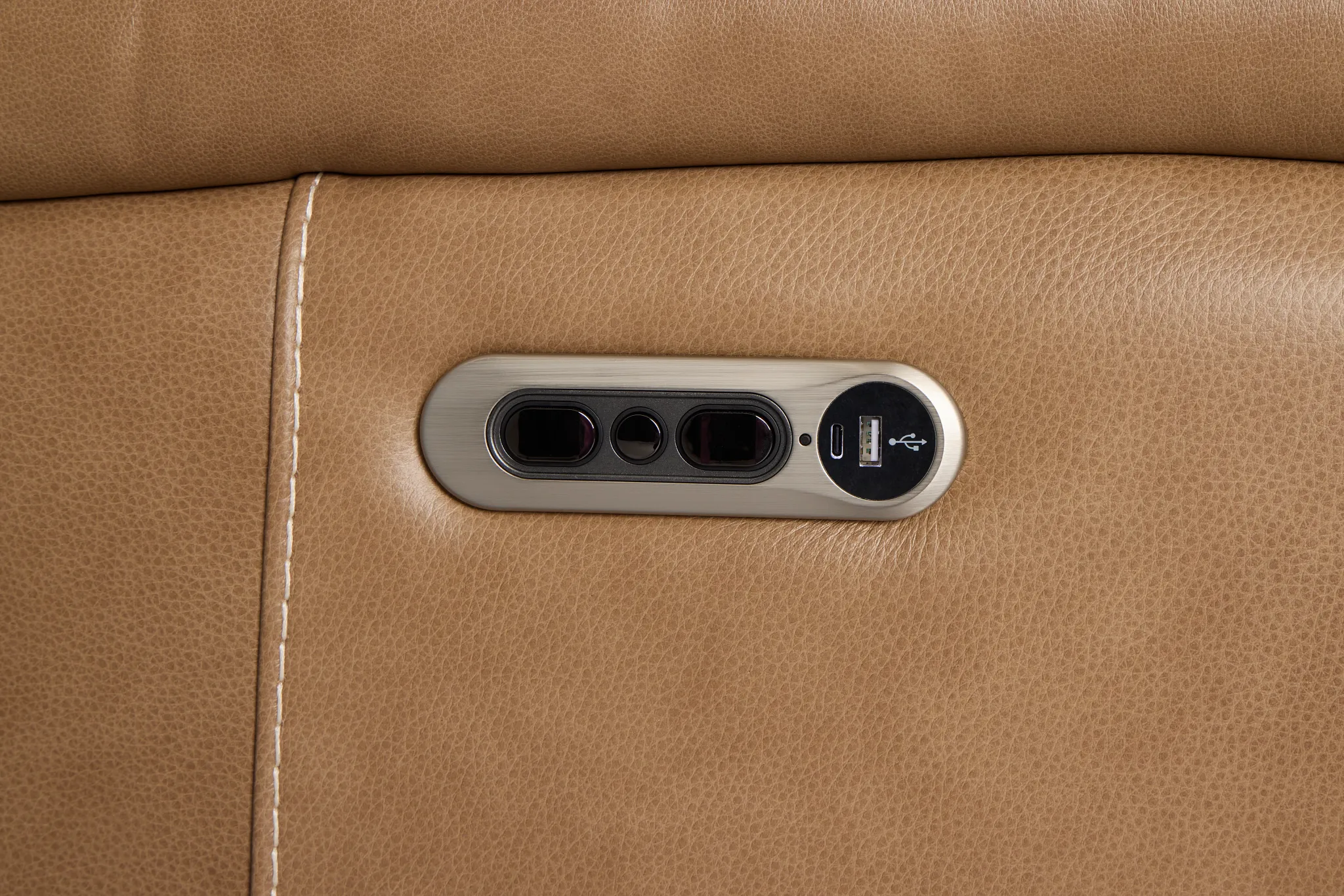 Jasper Light Brown Leather Large Dual Power Reclining Two-arm Sectional