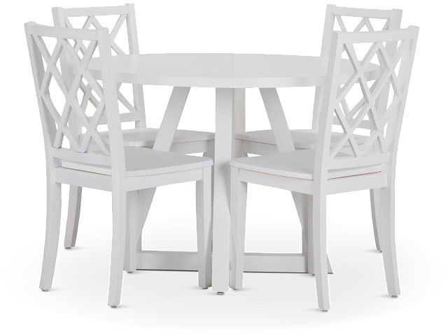 Edgartown White Round Table & 4 White Wood Chairs (1)