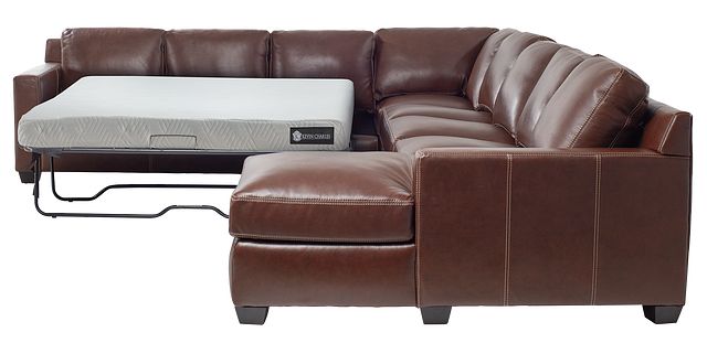 Carson Medium Brown Leather Large Right Chaise Memory Foam Sleeper Sectional (6)