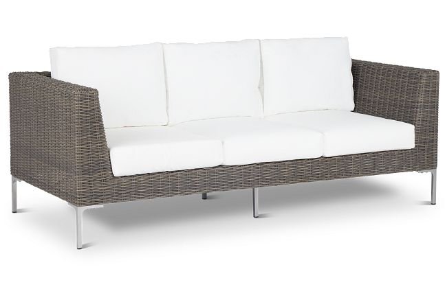 Tulum White Woven Sofa W/ 3 Cushion