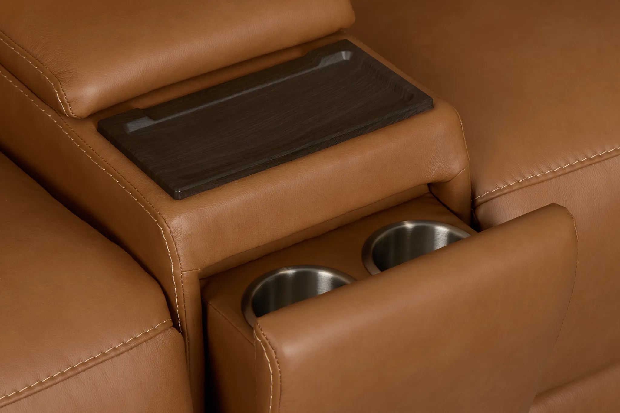 Flexsteel Belmont Medium Brown Lthr/vinyl Medium Triple Power 2-arm Sectional