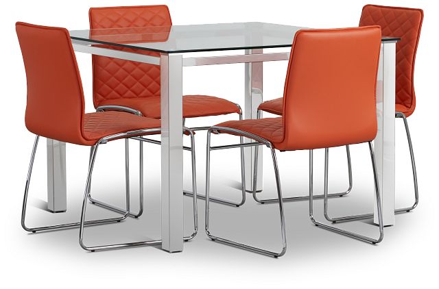 Skyline Orange Square Table & 4 Metal Chairs