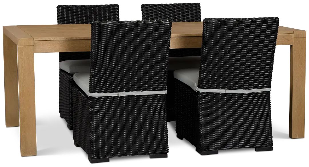 Montecito Mid Tone Rectangular Table & 4 Light Blue Cushioned Chairs Montecito Mid Tone Rectangular Table & 4 Light Blue Cushioned Chairs