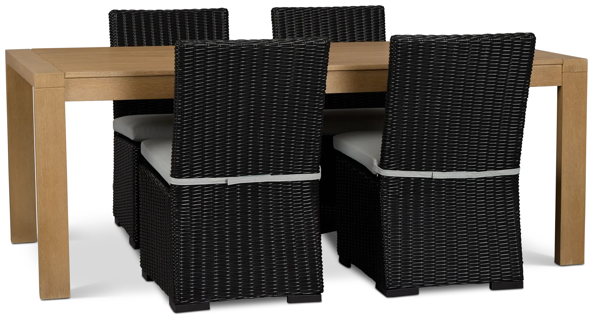 Montecito Mid Tone Rectangular Table & 4 Light Blue Cushioned Chairs Montecito Mid Tone Rectangular Table & 4 Light Blue Cushioned Chairs