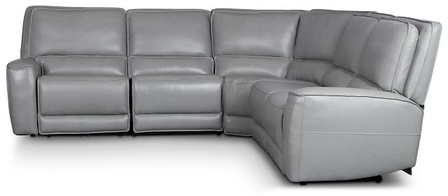 Miles Light Gray Lthr/vinyl Small Two-arm Power Reclining Sectional
