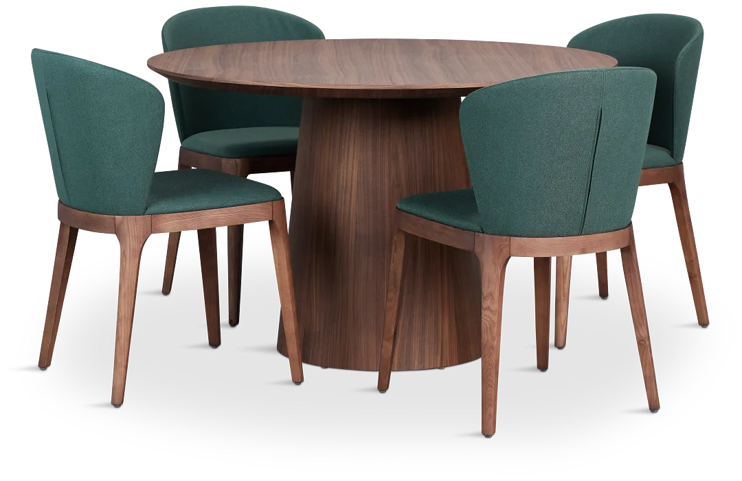 Nomad Mid Tone 47" Round Table & 4 Dark Green Chairs W/ Mid-tone Legs