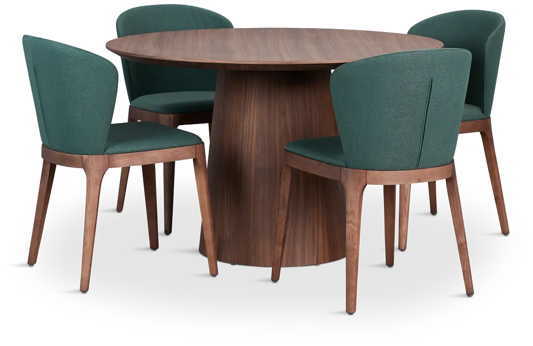 Nomad Mid Tone 47" Round Table & 4 Dark Green Chairs W/ Mid-tone Legs Nomad Mid Tone 47" Round Table & 4 Dark Green Chairs W/ Mid-tone Legs