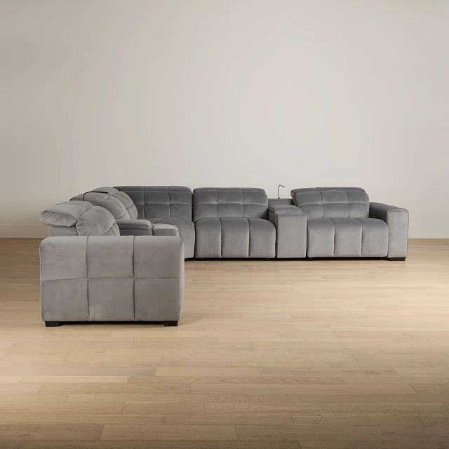 Gemma Light Gray Velvet Large Dual Power Reclining Two-arm Sectional
