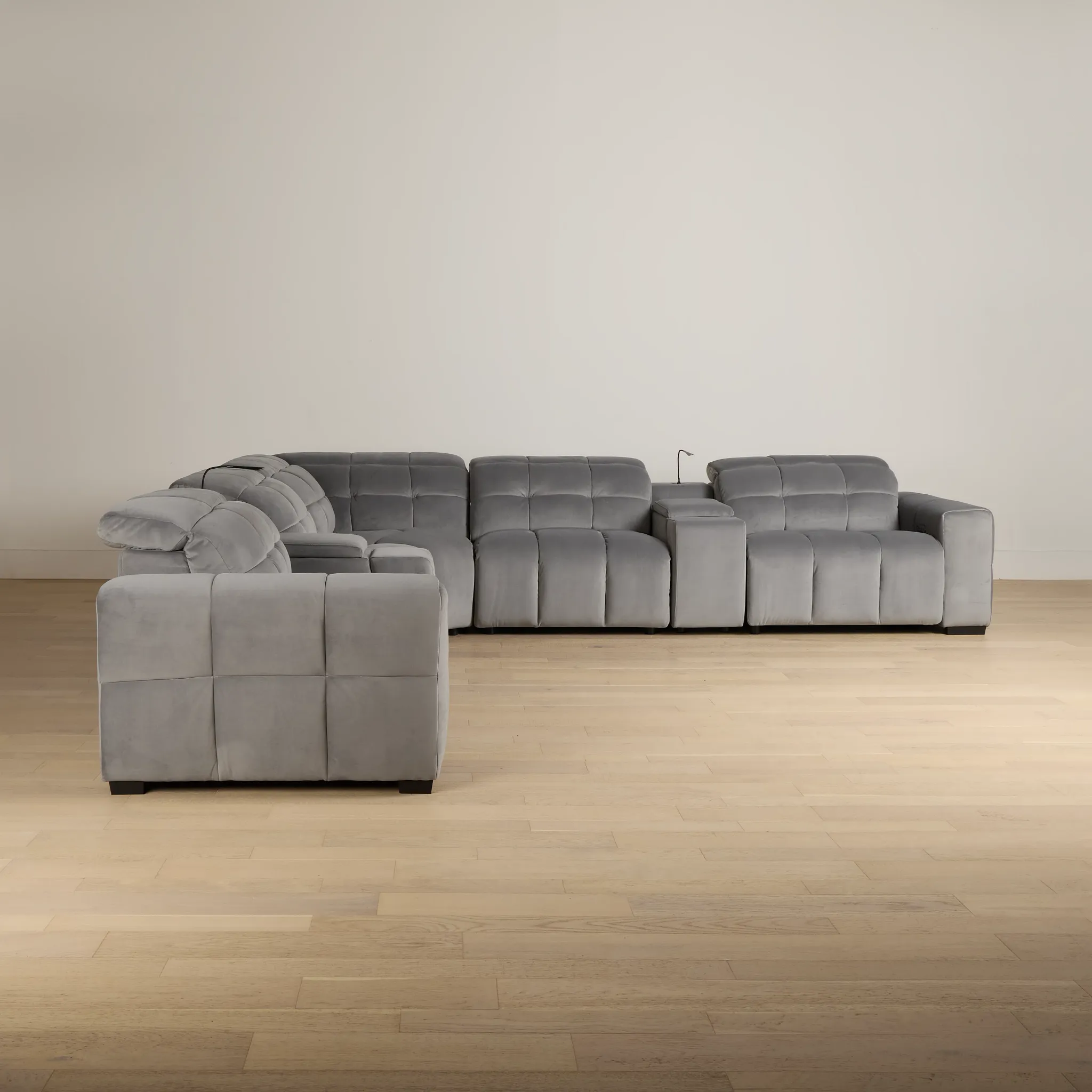 Gemma Light Gray Velvet Large Dual Power Reclining Two-arm Sectional