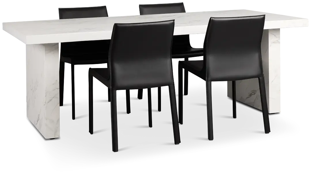 Viscaya White Rect Table & 4 Black Upholstered Chairs Viscaya White Rect Table & 4 Black Upholstered Chairs