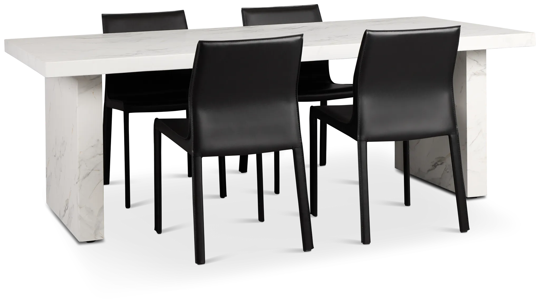 Viscaya White Rect Table & 4 Black Upholstered Chairs