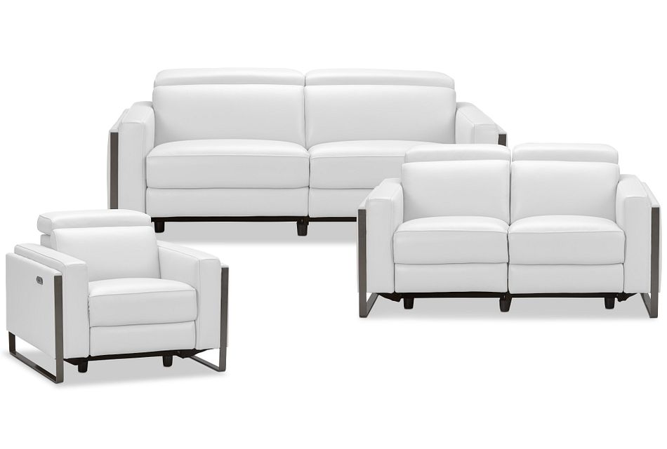 Atlas White Lthr Vinyl Power Reclining Living Room Living Room