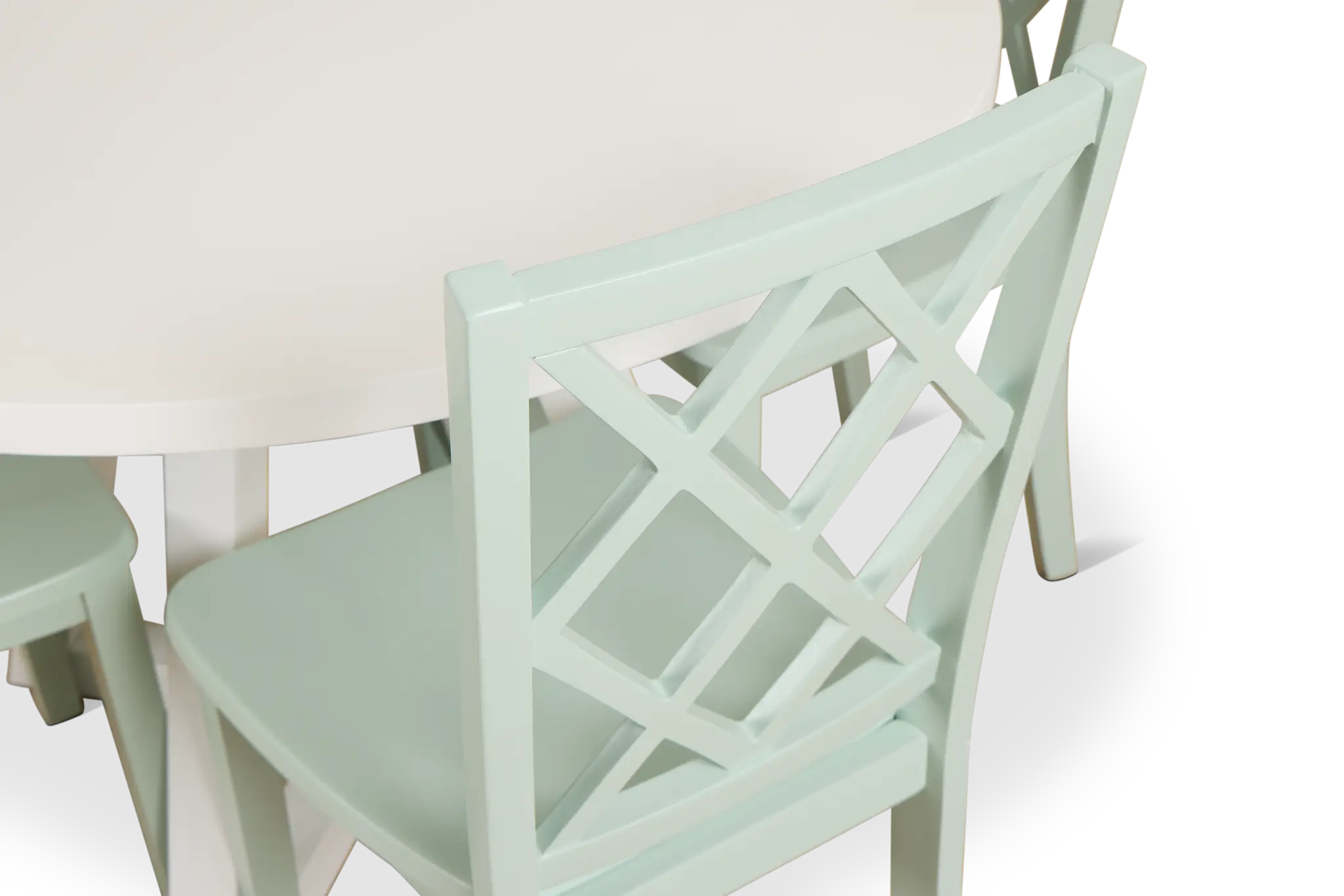 Edgartown White Round Table & 4 Light Blue Wood Chairs Edgartown White Round Table & 4 Light Blue Wood Chairs