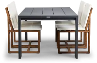 Linear Dark Gray White 70" Aluminum Table & 4 Teak Cushioned Side Chairs