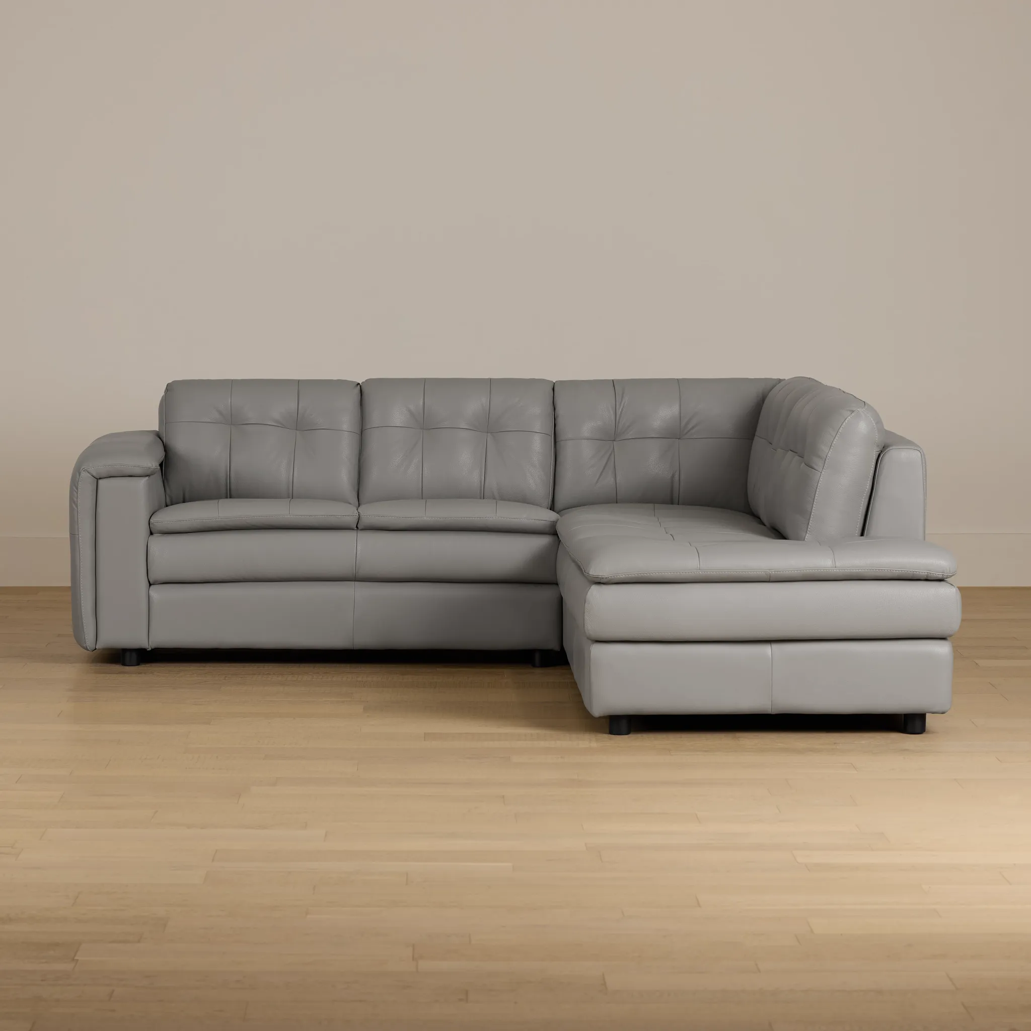 Rowan Gray Leather Small Right Bumper Sectional