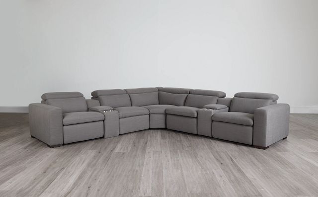 Arlo Gray Fabric Large Triple Power Reclining Two-arm Sectional (0)