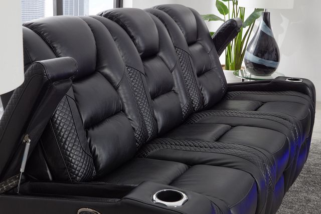 Troy Black Micro Power Reclining Sofa