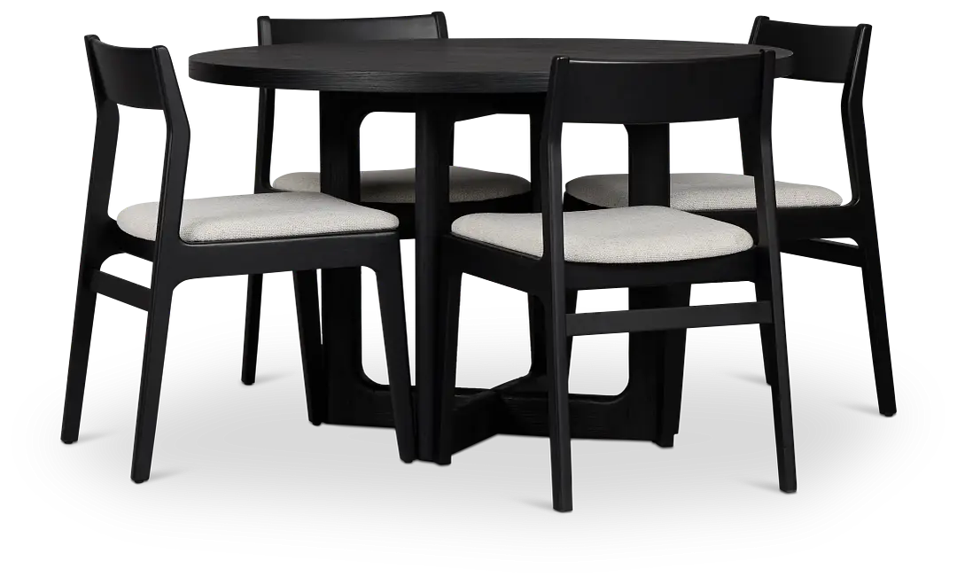 Santorini Black Round Table & 4 Upholstered Chairs Santorini Black Round Table & 4 Upholstered Chairs