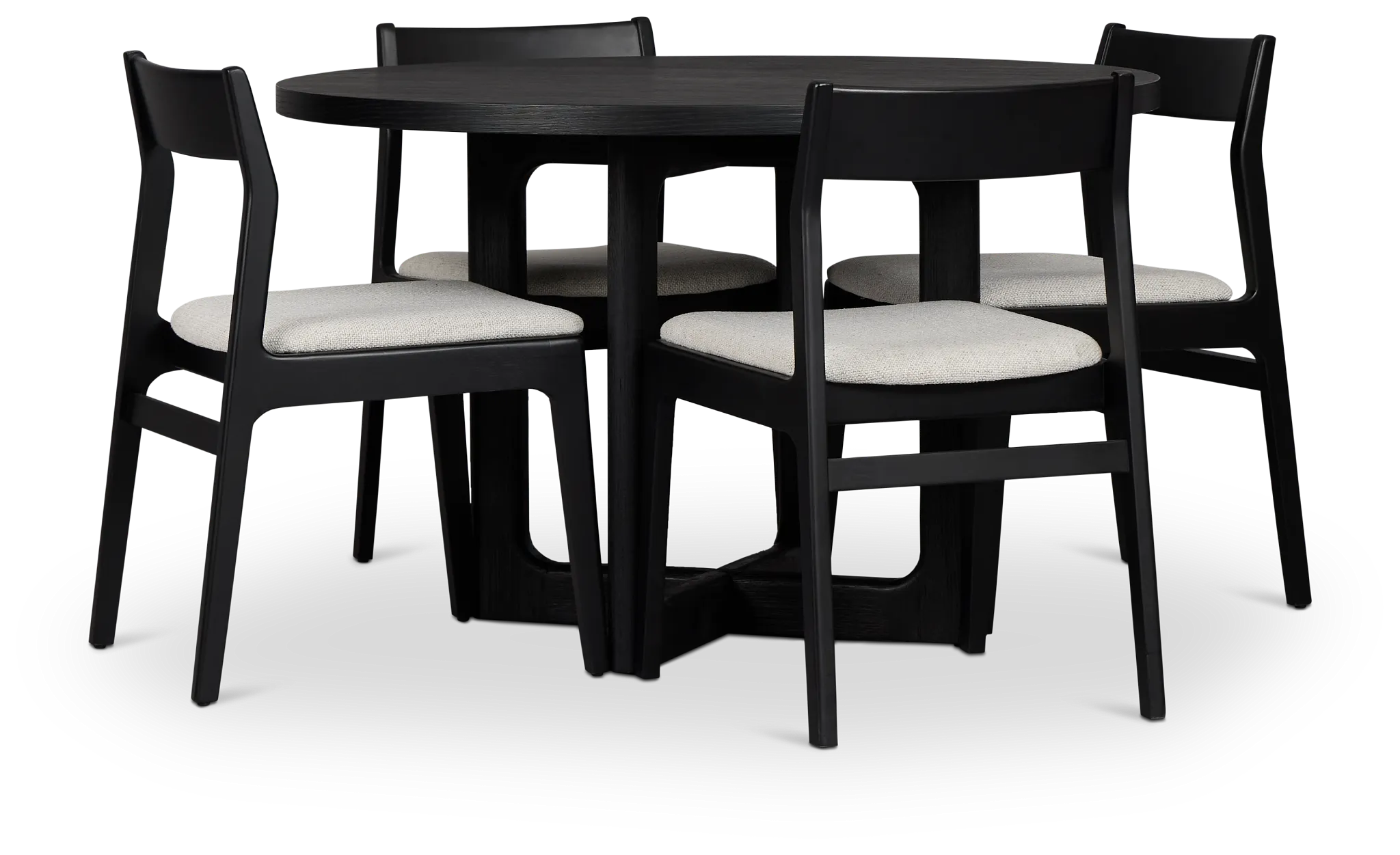Santorini Black Round Table & 4 Upholstered Chairs