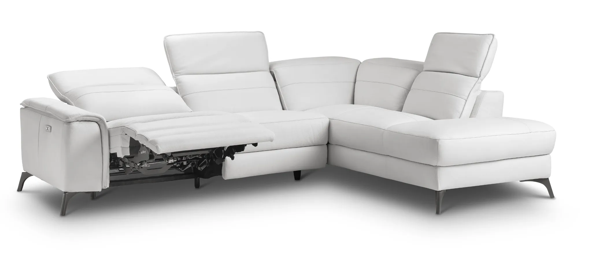 Pearson White Leather Right Bumper Power Reclining Sectional